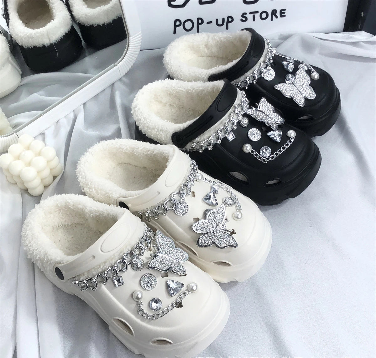 Clogs with Charms, Girls & Ladies Fashion Fleece Lined Clogs with Bling!