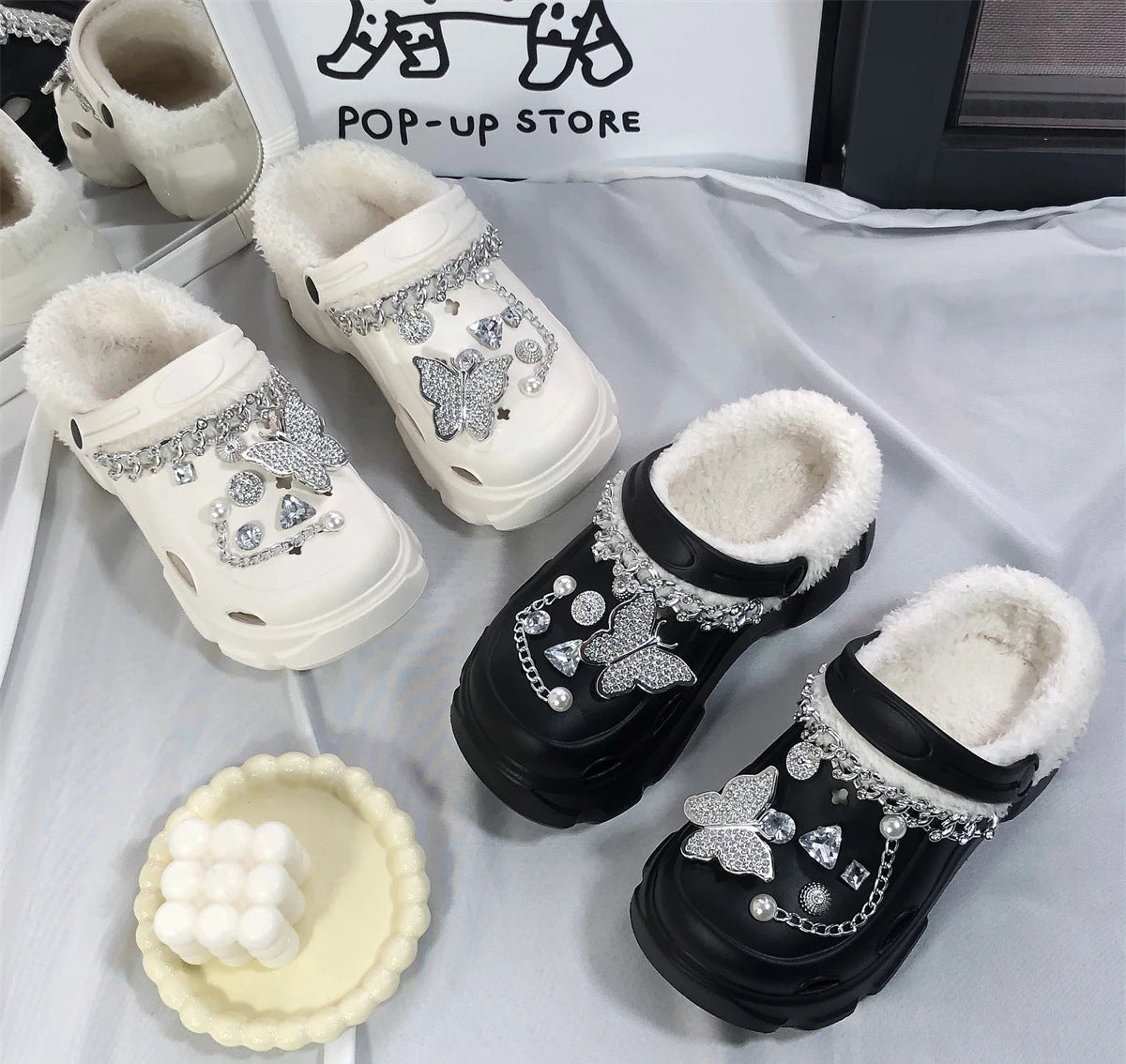 Clogs with Charms, Girls & Ladies Fashion Fleece Lined Clogs with Bling!