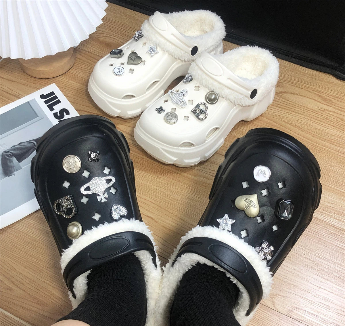 Clogs with Charms, Girls & Ladies Fashion Fleece Lined Clogs with Bling!