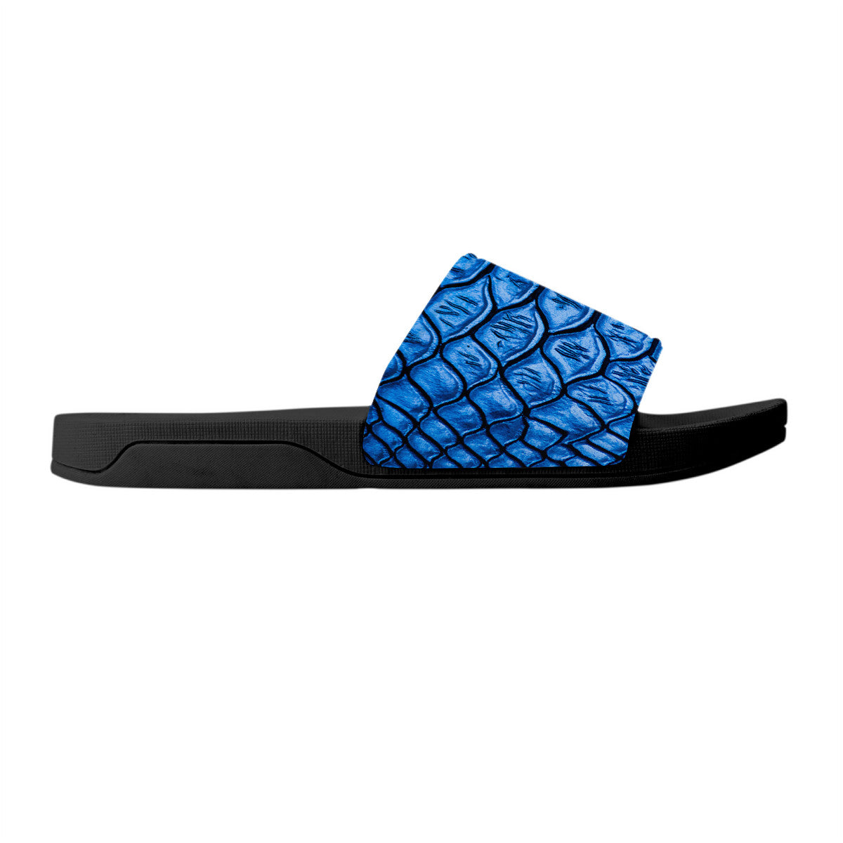 Snake Skin Pattern Shoes, Black & Blue Reptile Design Slides