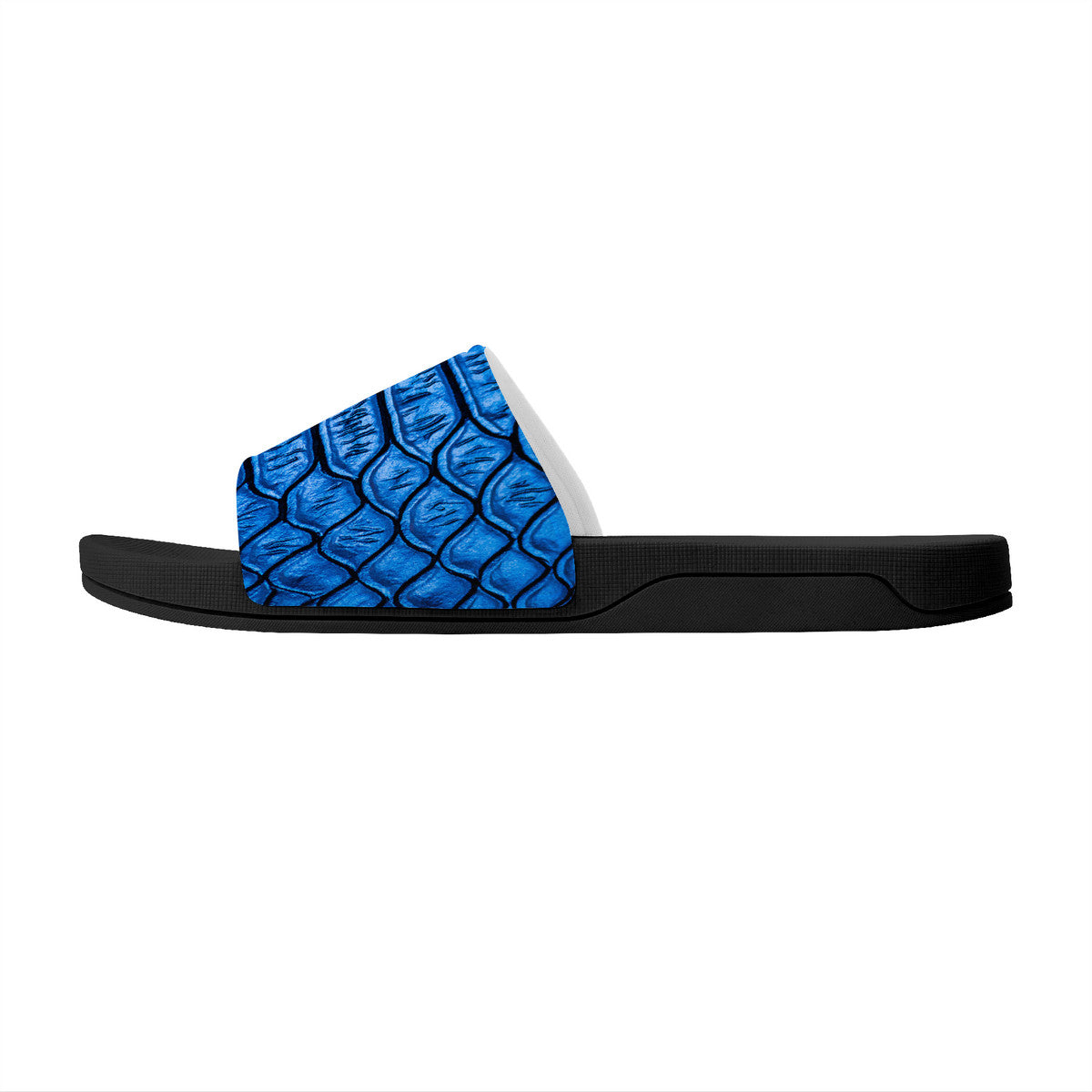 Snake Skin Pattern Shoes, Black & Blue Reptile Design Slides