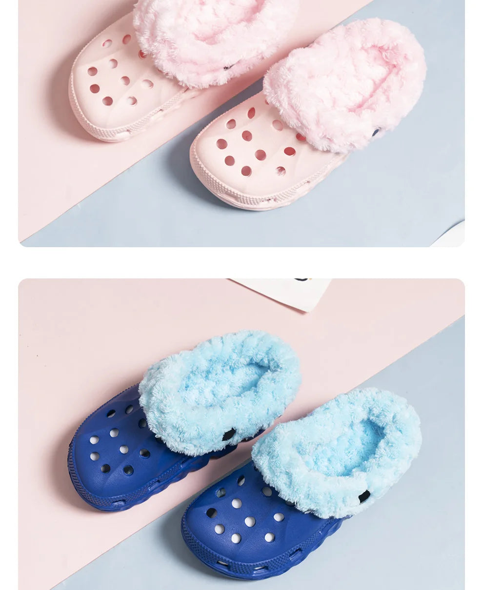 Fur Lined Kids Clogs, Comfy Easy to Wear Shoes, Colorful Fleece Lined Kids Clogs