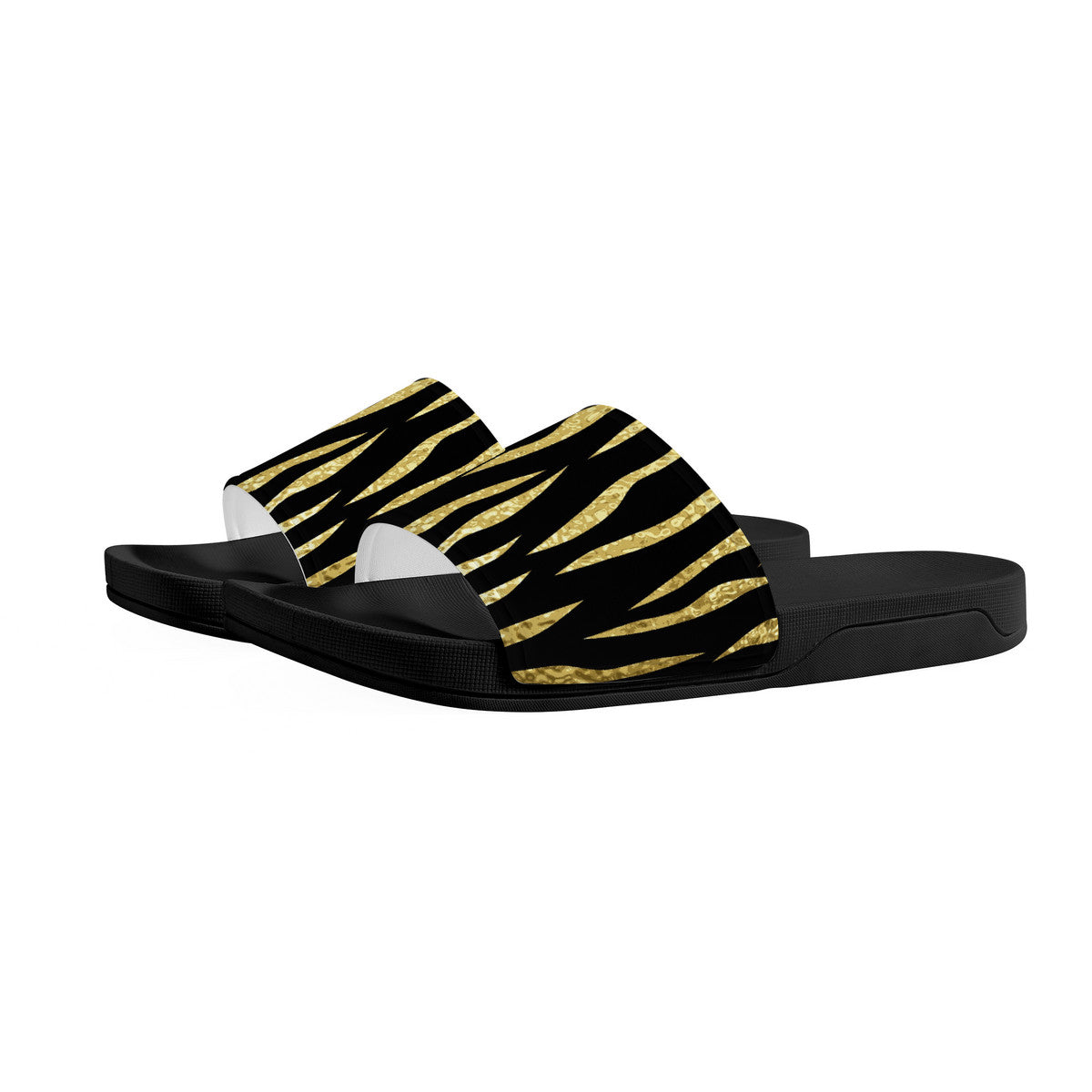 Women's Fashion Slides, Ladies Summer Open Toe Shoes, Chic Black-Gold