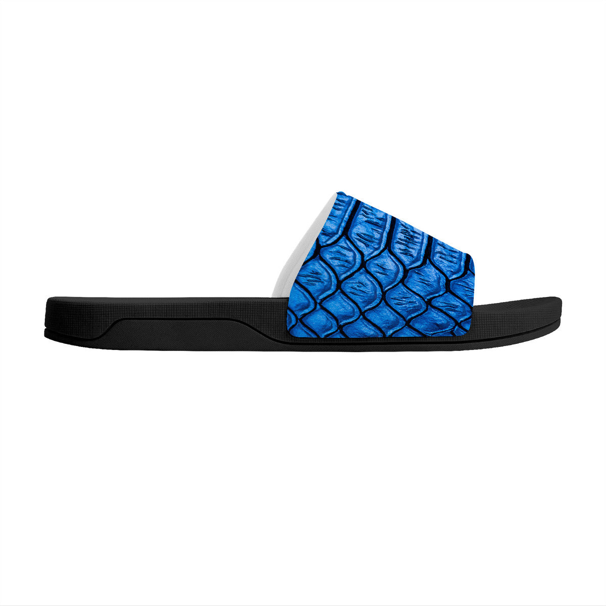 Snake Skin Pattern Shoes, Black & Blue Reptile Design Slides