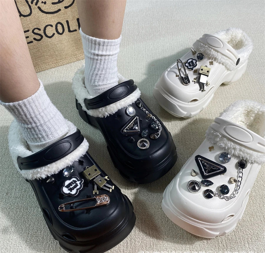 Clogs with Charms, Girls & Ladies Fashion Fleece Lined Clogs with Bling!
