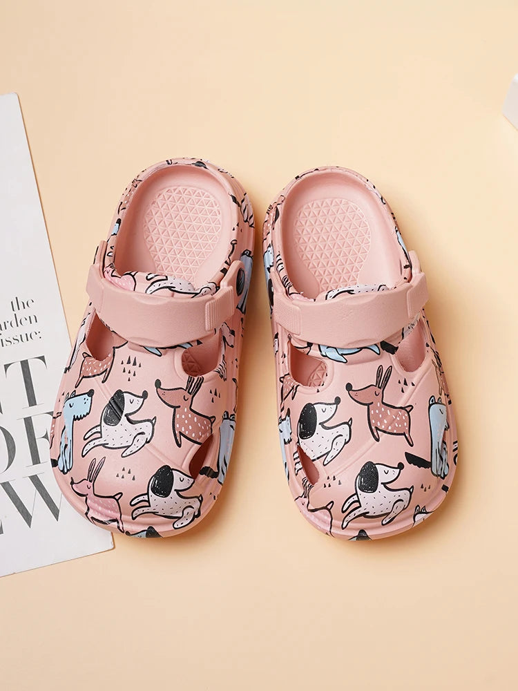 Kids Clogs, Lightweight Easy Clean Children's Mules, Cartoon Graphic Waterproof Shoes