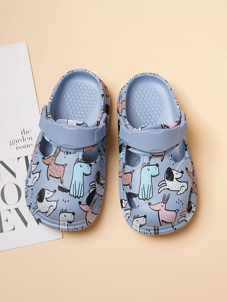 Kids Clogs, Lightweight Easy Clean Children's Mules, Cartoon Graphic Waterproof Shoes