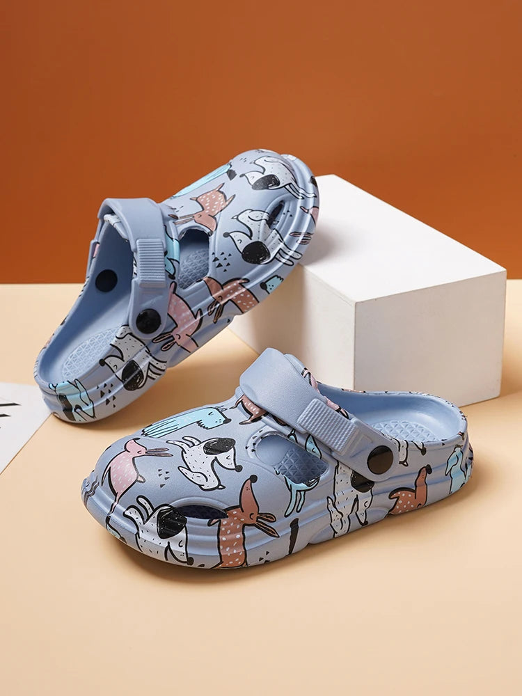 Kids Clogs, Lightweight Easy Clean Children's Mules, Cartoon Graphic Waterproof Shoes