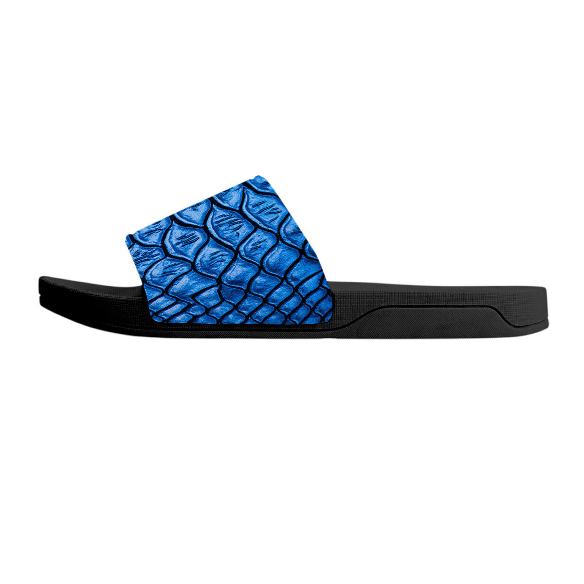 Snake Skin Pattern Shoes, Black & Blue Reptile Design Slides