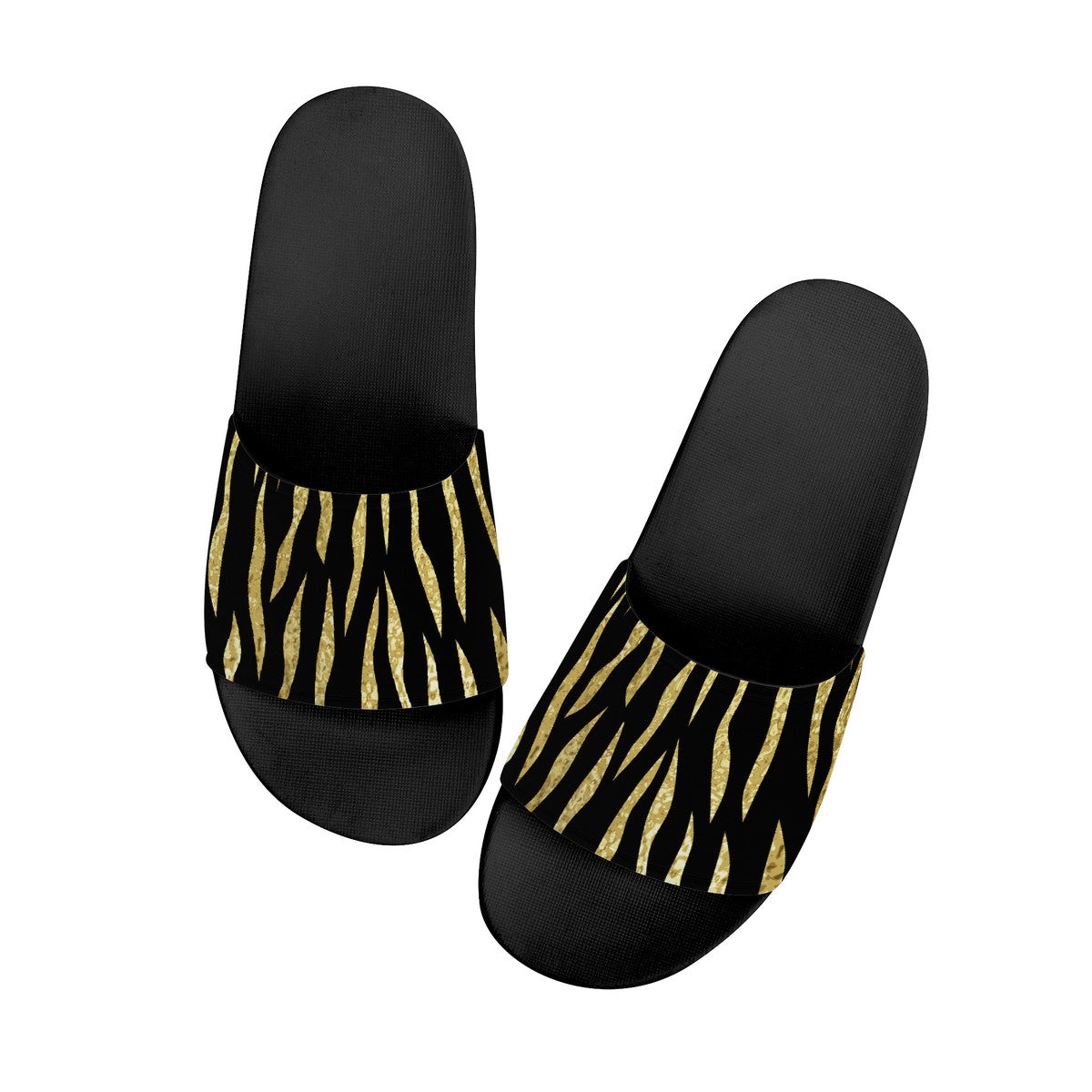 Women's Fashion Slides, Ladies Summer Open Toe Shoes, Chic Black-Gold