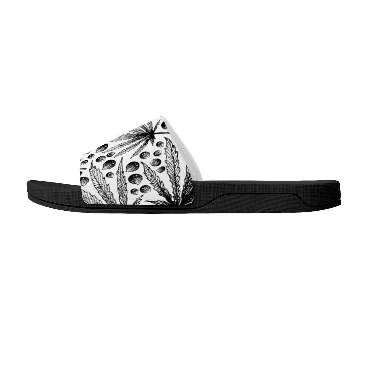 Cannabis Leaf in Black and White Design, Cool Summer Sandal Slides